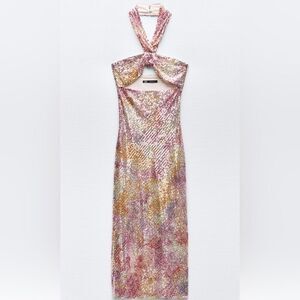 Zara sequin knotted halter dress